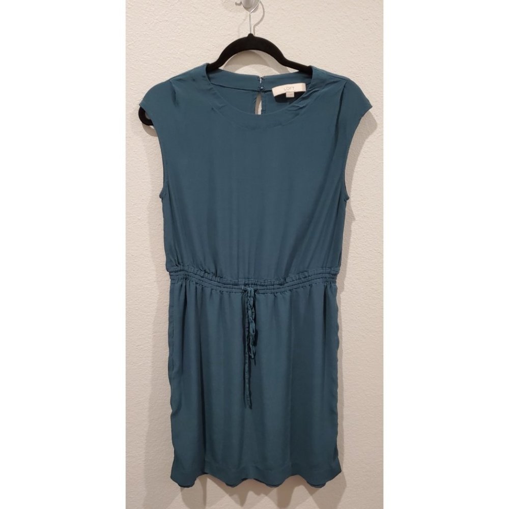 LOFT Sleeveless Drawstring Waist Teal Mini Dress